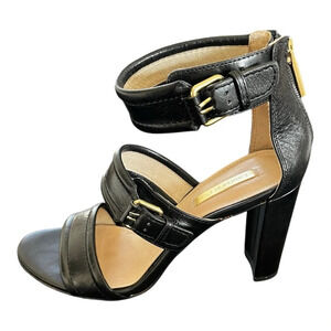 Louise et Cie Gisabel Black Leather Buckle Ankle Strap Sexy Sandal Womens 6